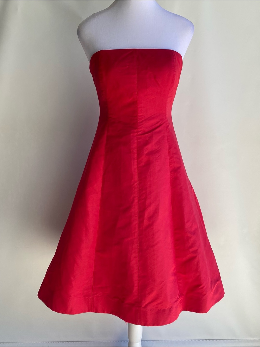 J. Crew red silk strapless fit & flare knee length cocktail party dress holiday